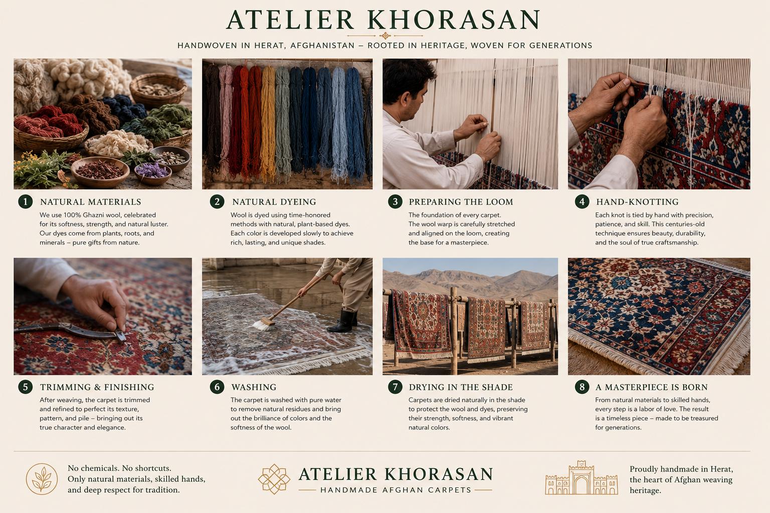 Atelier Khorasan — the eight steps of handwoven Afghan carpets