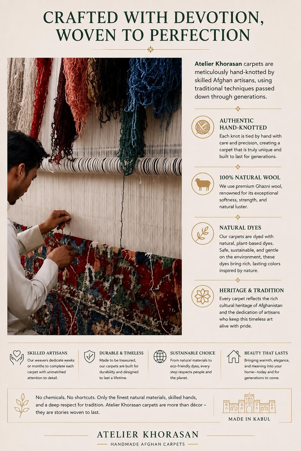Crafted with devotion — hand-knotted carpet on a traditional loom